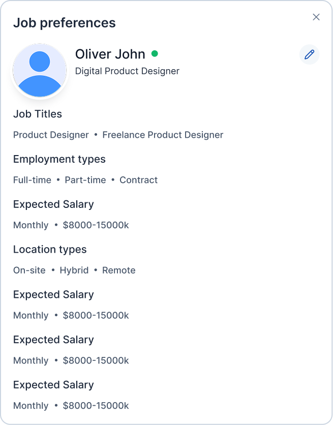 Job preferences panel